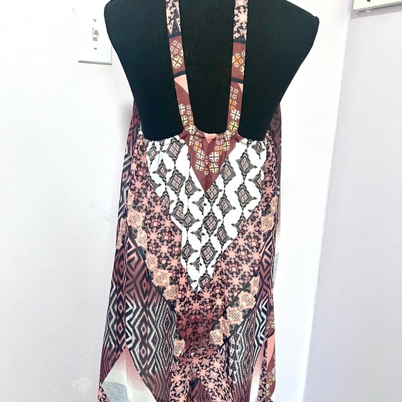 Bar III Red Orange/ brown bohemian Halter Sheath Maxi Dress large - Picture 8 of 11